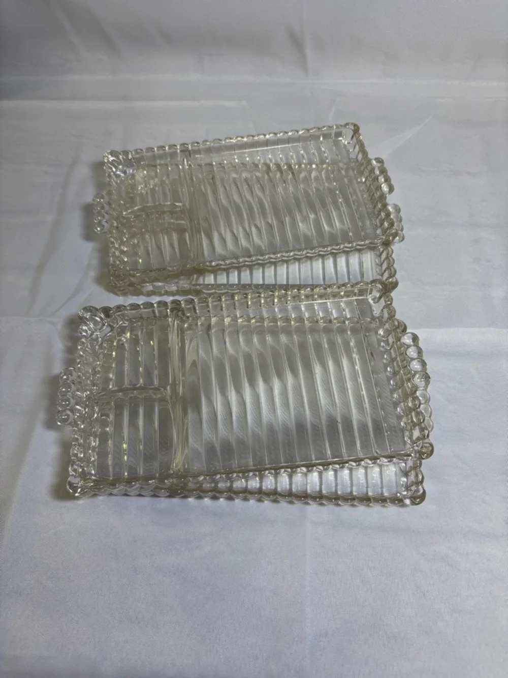 Set of 4 Vtg Hazel Atlas Glass Snack Luncheon Plates Sip And Smoke Ball & Rib